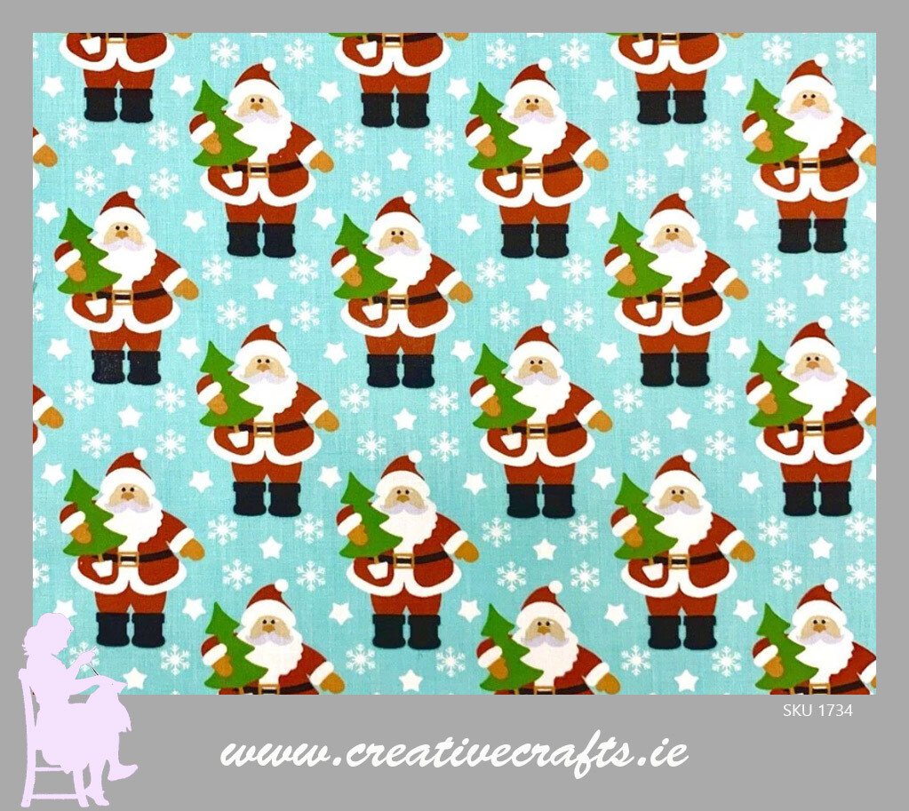 Christmas cotton fabric Santa holding Christmas tree Baby Blue