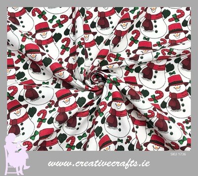 Christmas cotton Snowman on white cotton fabric