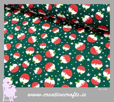 Christmas Holly &amp; Berries on white Cotton Fabric