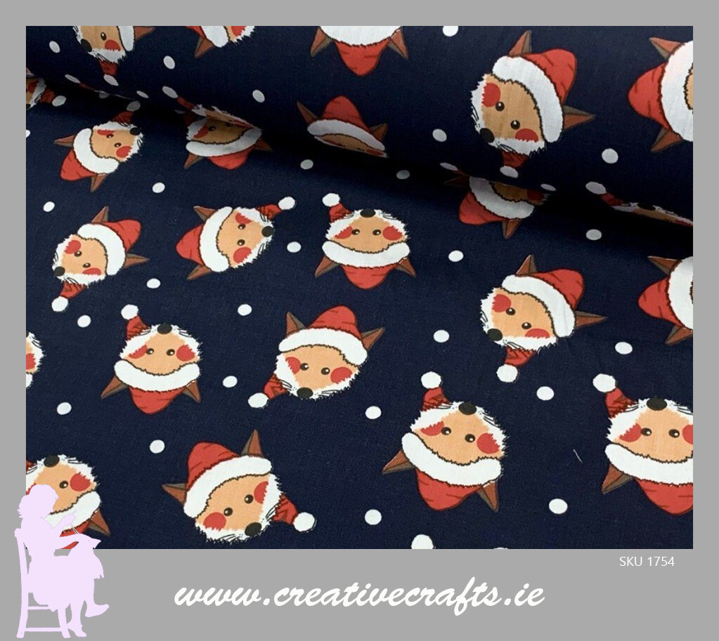 Foxes in Hats Christmas Fabric Blue