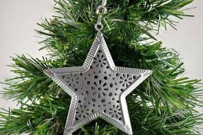 Silver Metal Hanging Star Christmas  Tree Decoration Large