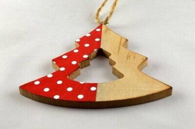 Wooden Tree Shaped Polka Dot Christmas Decoration with Hanging Loop