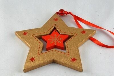 Gold or Silver Decorative Stars with Inner Rotating Star &amp; Attached Loop Christmas decoration for Christmas tree