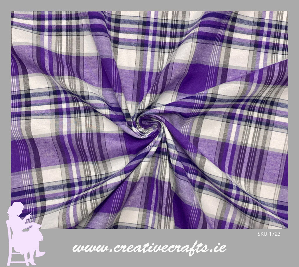 Lilac Checkered Polycotton Fabric