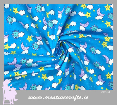 Stars and Moon Brushed Cotton Fabric