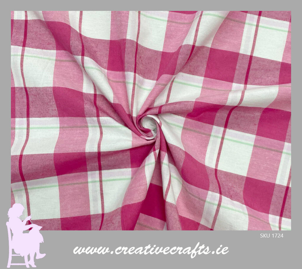 Pink Checkered Polycotton Fabric