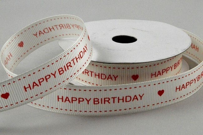 16mm Printed Grosgrain Ribbon, Happy Birthday Ribbed ribbon By the meter or full 10m roll