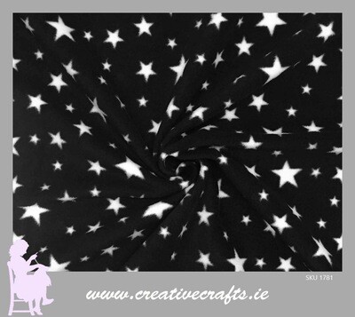 White Stars on Black Fleece Fabric