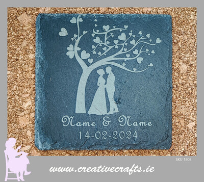 Fully Personalised Slate Coaster, Custom Laser Engraved anyLogo Or Text, Personalised Wedding Gift, Wedding Favour, Save the date