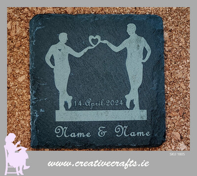 MR & MR Personalised Slate Coaster, Custom Laser Engraved any Logo Or Text, Personalised Wedding Gift, Wedding Favour, Save the date