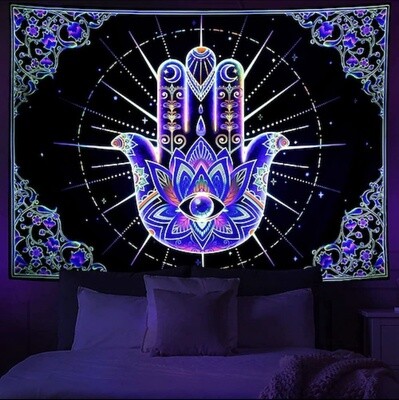 Blacklight Hamsa Hand Tapestry