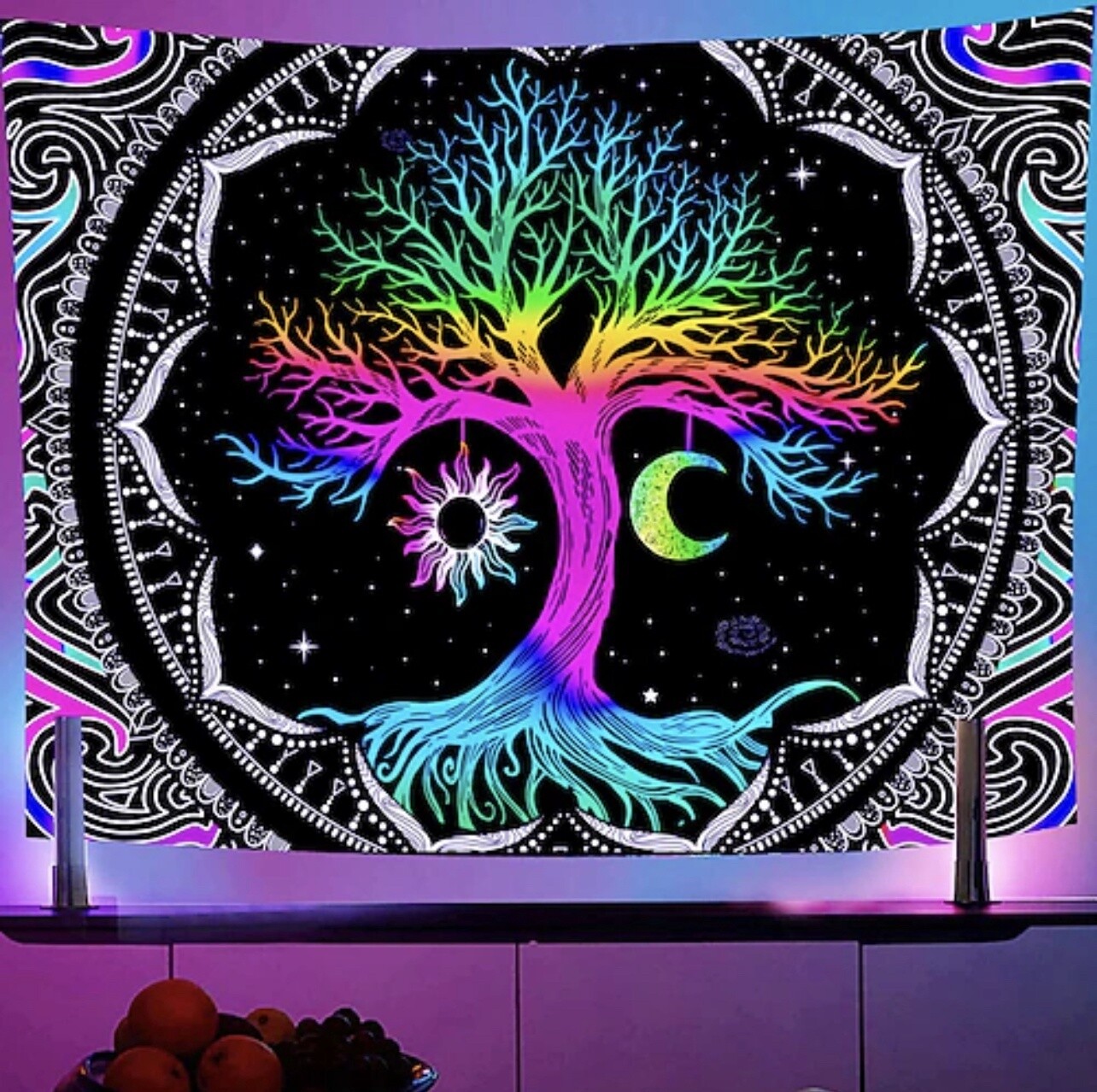 Blacklight Tree of Life Tapestry