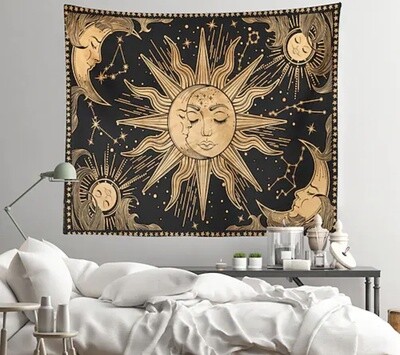 Black Yellow Sun Moon Tapestry