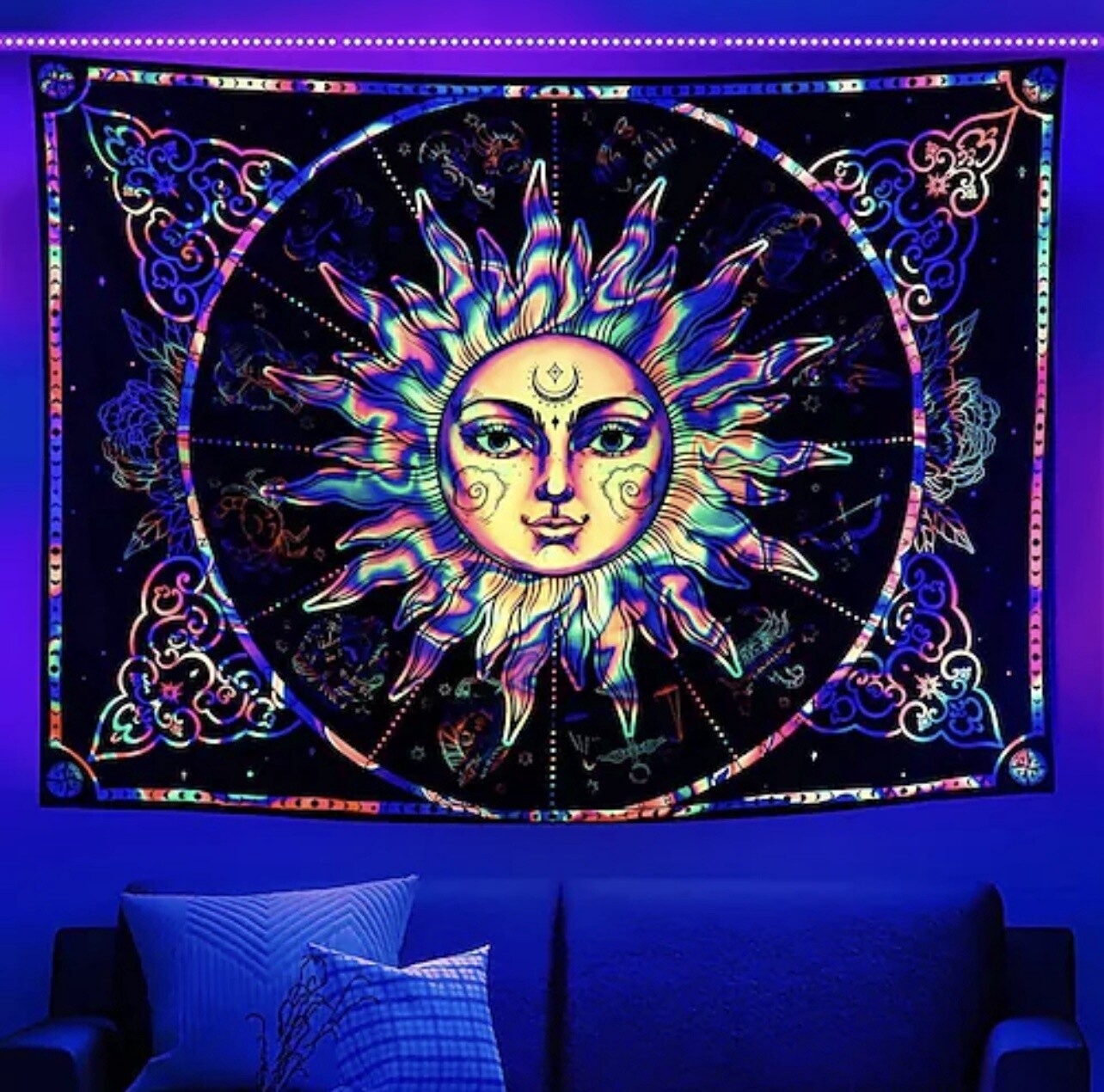 Blacklight Sun Tapestry