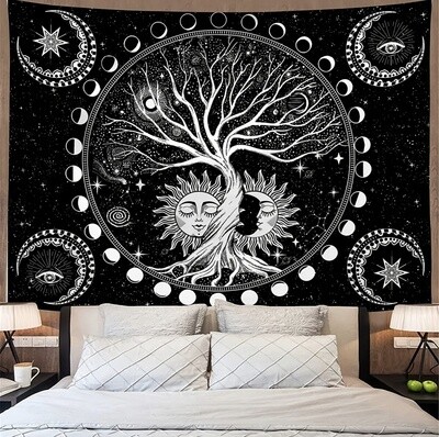 Black White Tree of Life Tapestry