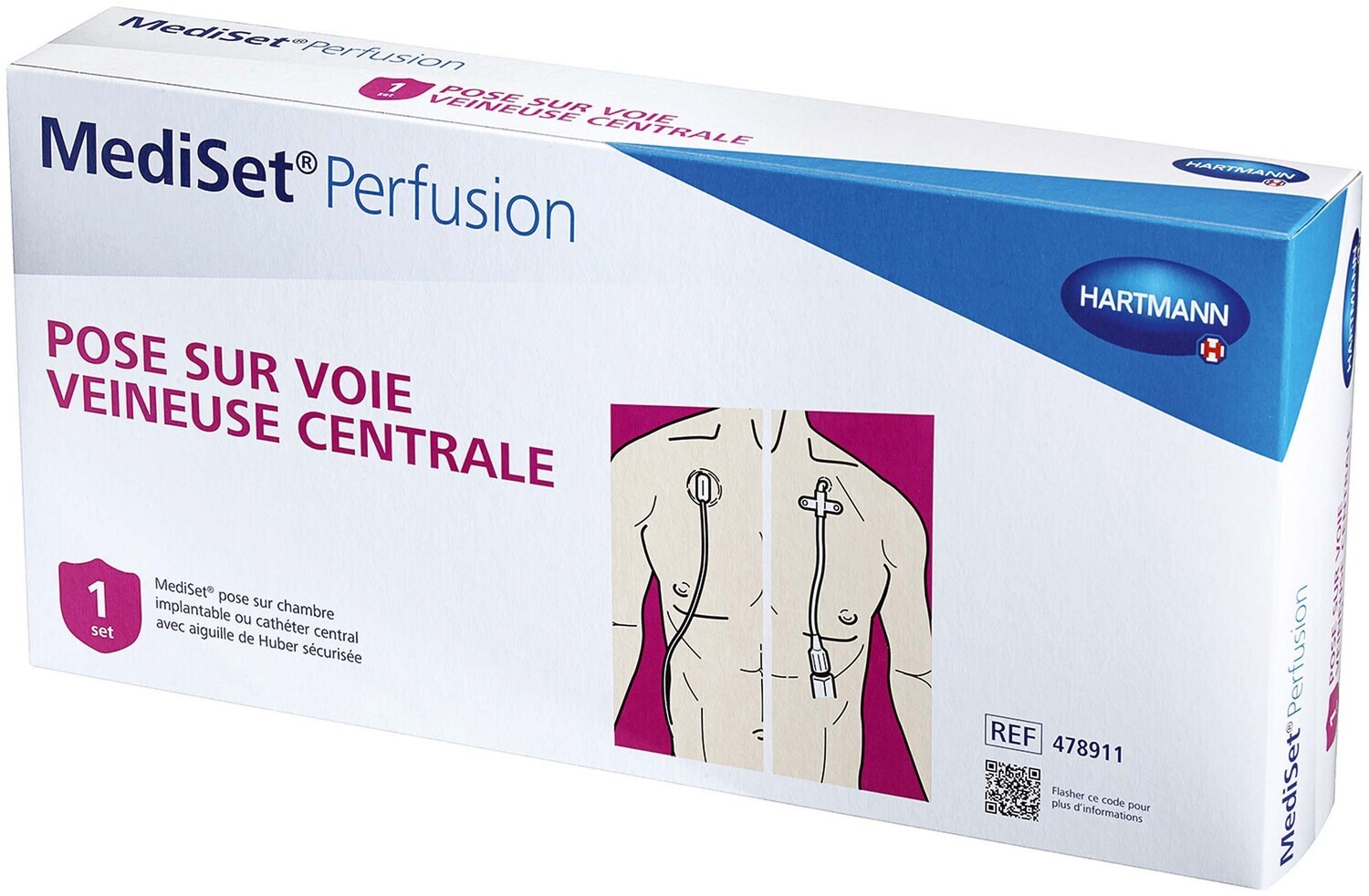 MEDISET® POSE SUR CHAMBRE IMPLANTABLE OU CATHÉTER CENTRAL AVEC AIGUILLE DE HUBER SÉCURISÉE 20G