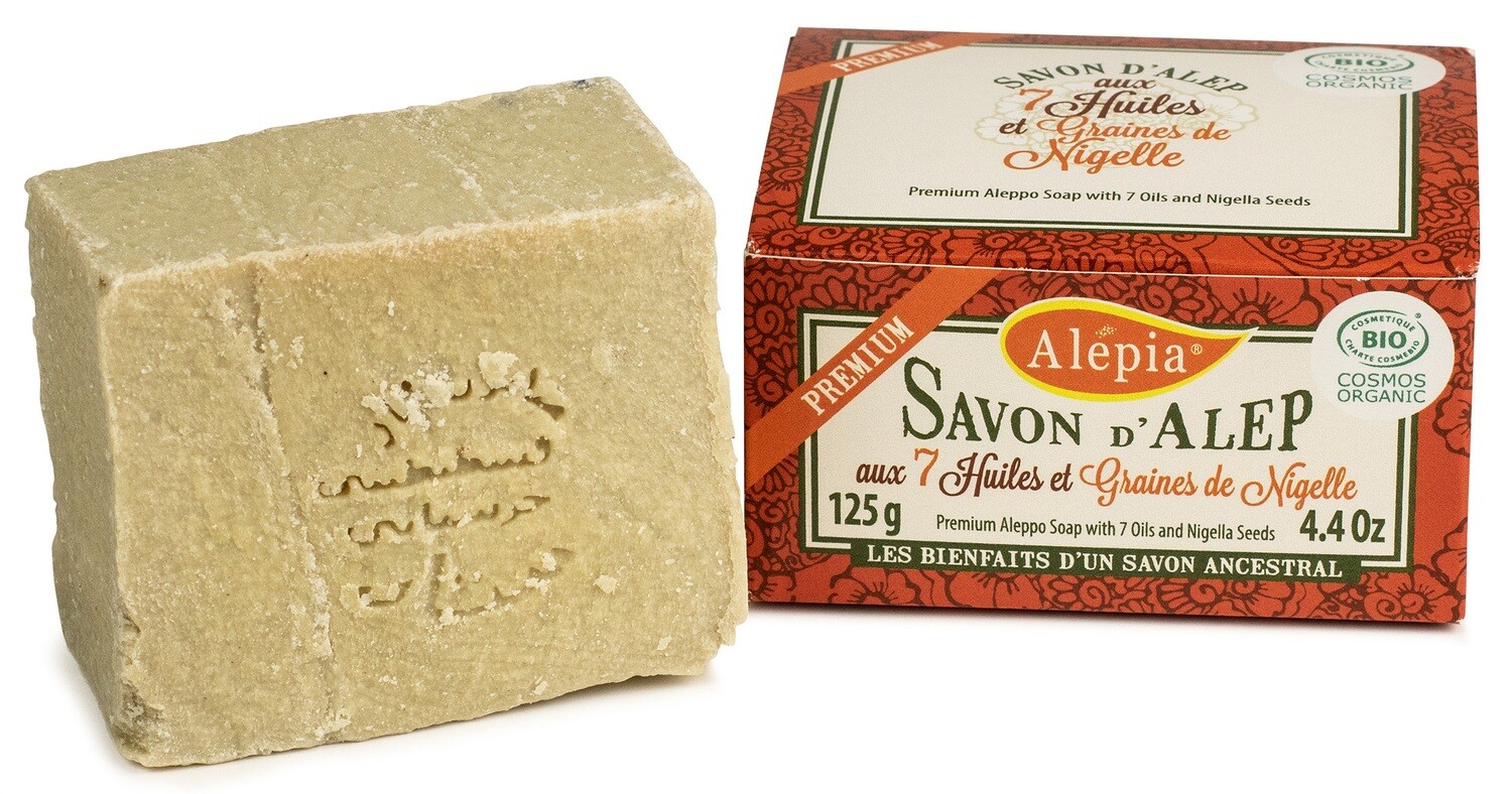 SAVON D’ALEP PREMIUM AUX 7 HUILES ET GRAINES DE NIGELLE