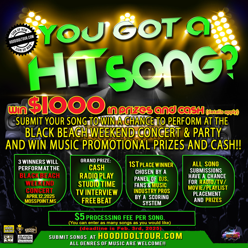 Platinum package for SONG CONTEST Cash prize and more- up to 5 songs submitted, radio & more included details apply)