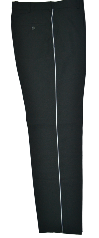 PANTALÓN DE VESTIR NEGRO CON PIOLA BLANCA.