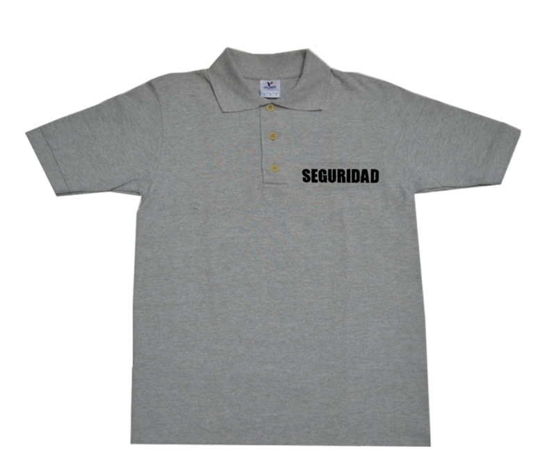 playera gris jaspe tipo polo bordado SEGURIDAD MANGA CORTA Y LARGA.