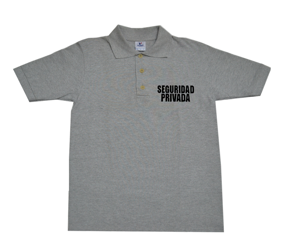 Playera gris jaspe tipo polo bordado SEGURIDAD PRIVADA MANGA CORTA Y LARGA.
