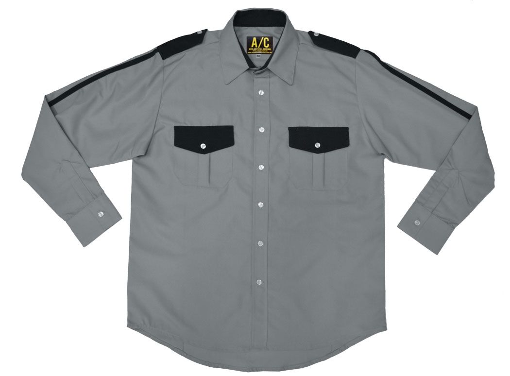 Camisa gris perla combinada con negro manga larga