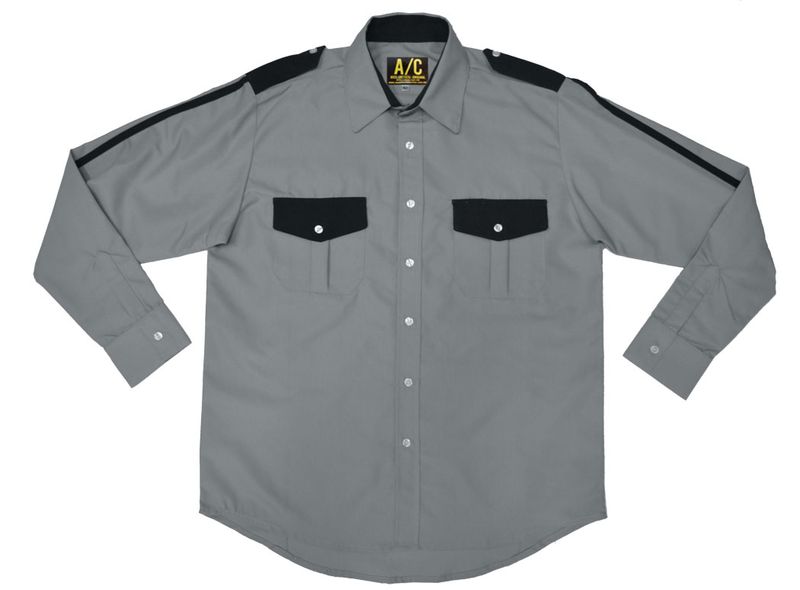 Camisa gris perla combinada con negro manga larga