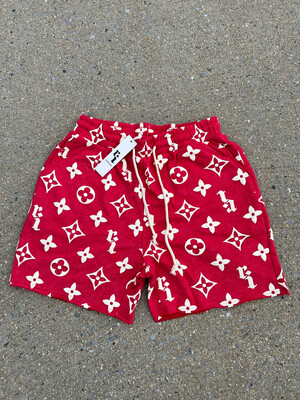 RED “RI” PUFF PRINT SHORTS