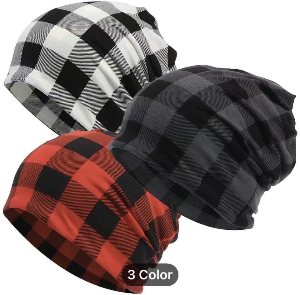 Slouchy Gray Check Beanie