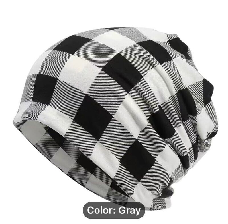 Slouchy Gray Check Beanie