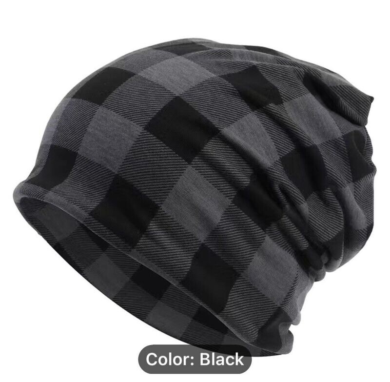 Slouchy Black Check Beanie