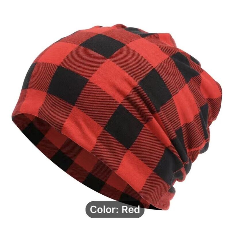 Slouchy Red Check Beanie