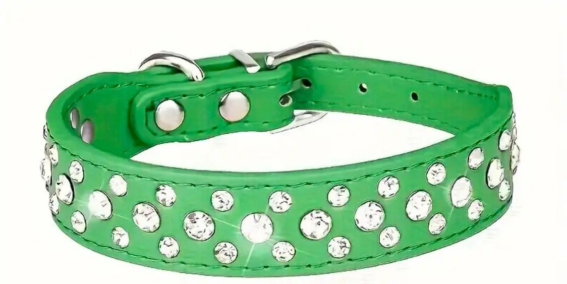 Dog "Bling Bling " Green Collar Medium