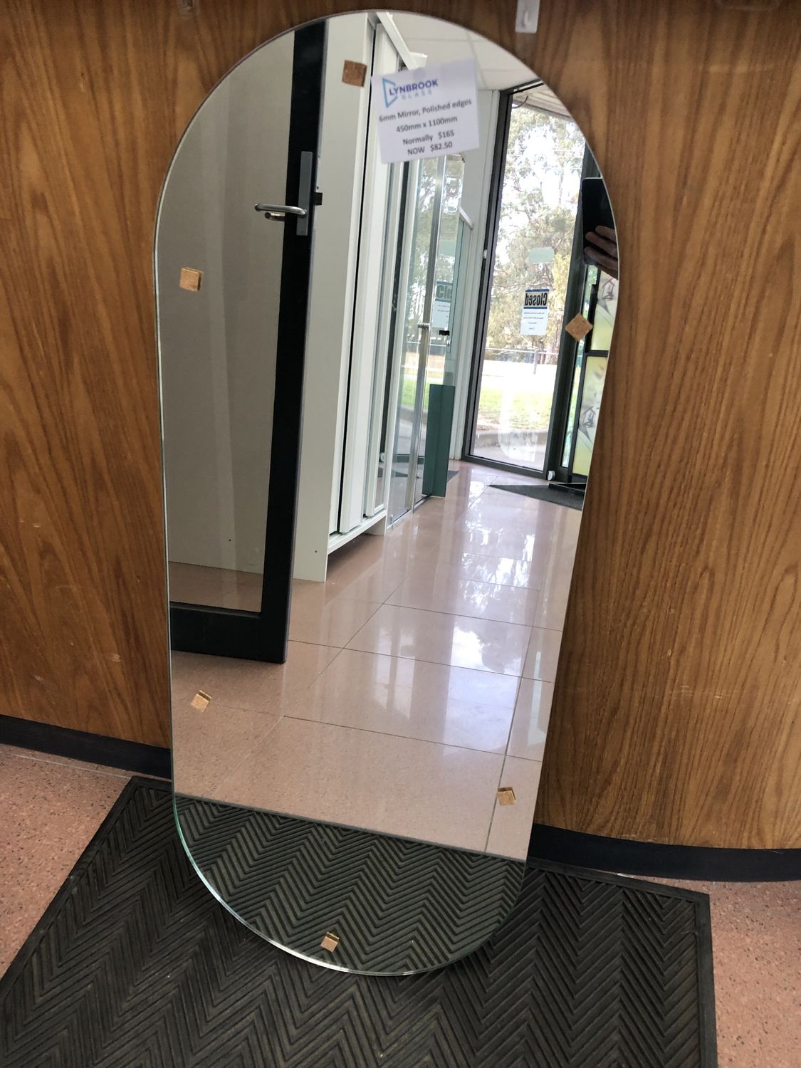 Frameless oval mirror - 450mm x 1100mm
