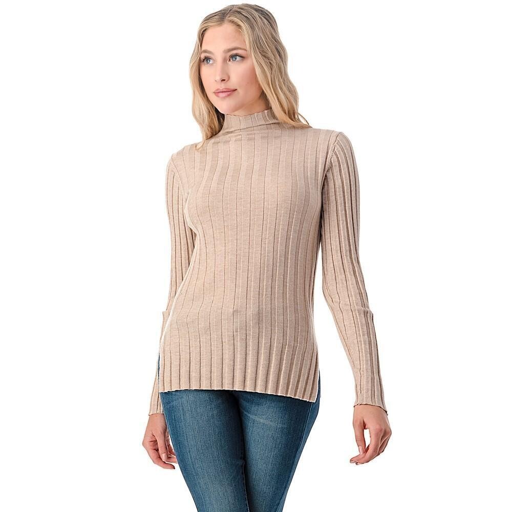 Women&#39;s Wool Long Sleeve Mock Neck Sweater, Size: L, Color: Beige