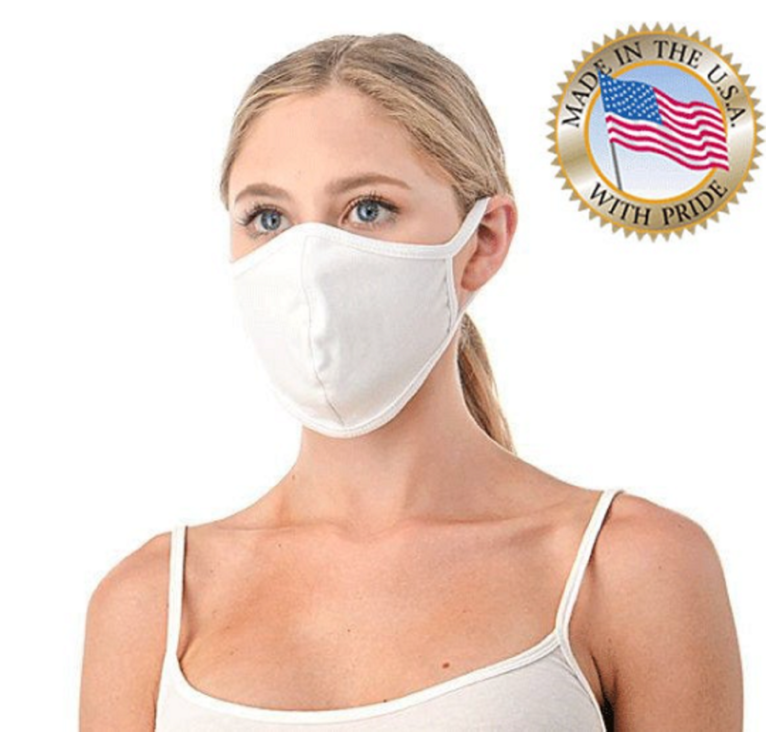 White Reusable/Washable Organic Cotton Face Mask, Unisex Mask, Made in