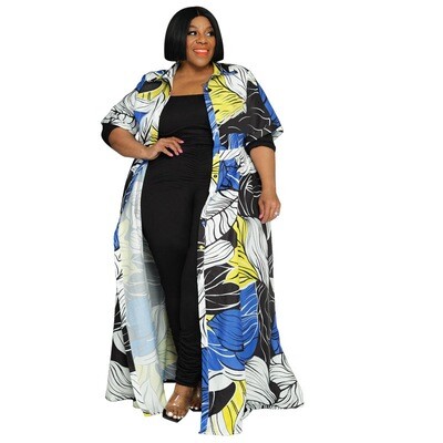 2022 Women's Plus Size Shirt Dress Fashion Floral Printing Short Sleeve Colorful Lapel Button Africa Summer Casual Long Dress
