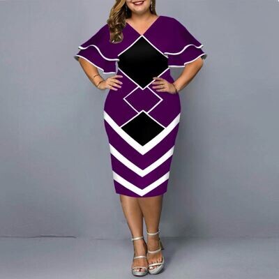 2022 Plus size hot sales new digital printed full size women matching sleeves fall casual dress women
