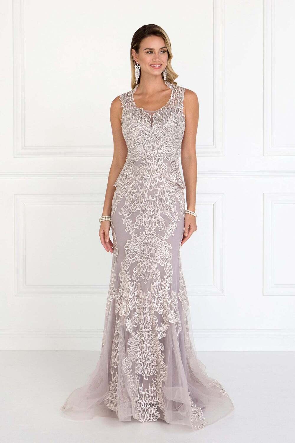 Mesh Mermaid Long Dress with Embroidery and Jewels Embellished GLGL1530