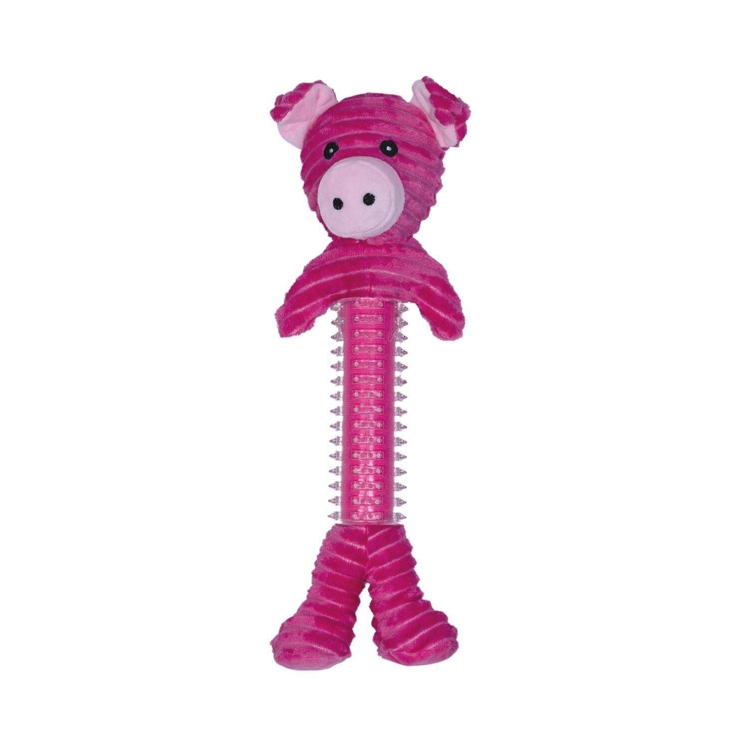 Corduroy Squeaking Pink Piggy Dog Toy with TPR Protrusions
