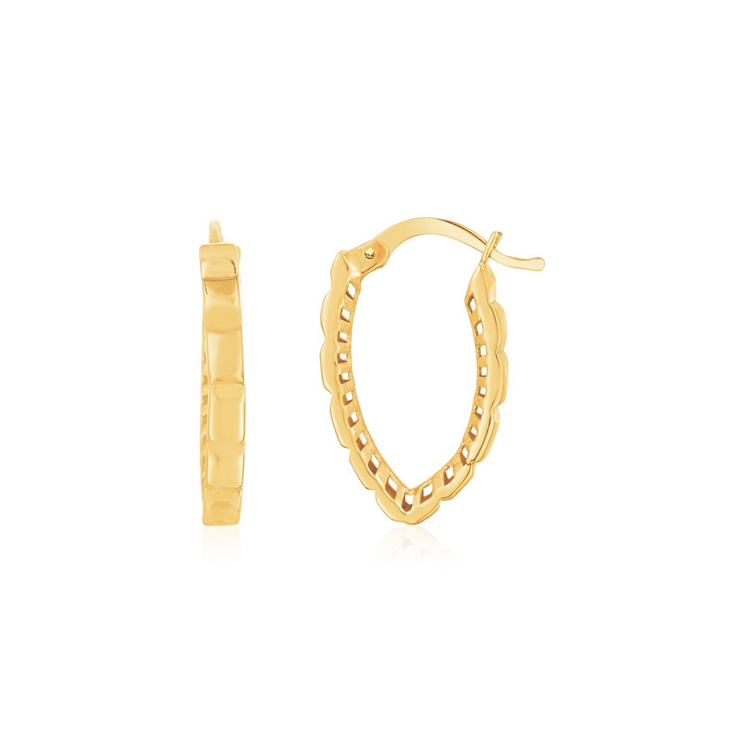 14K Yellow Gold Faceted V Hoop Earrings