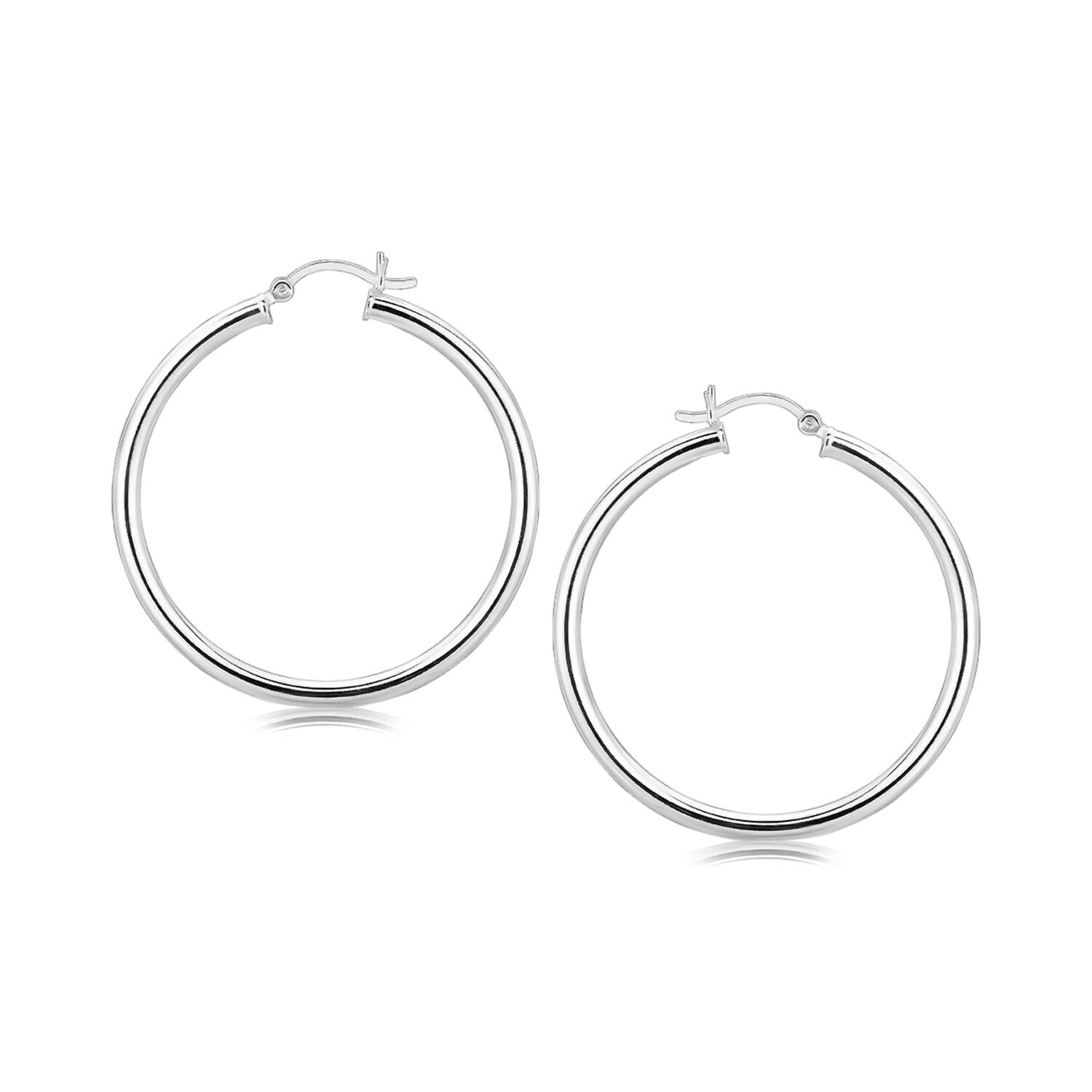 Sterling Silver Rhodium Plated Large Polished Classic Hoop Earrings (40mm)
