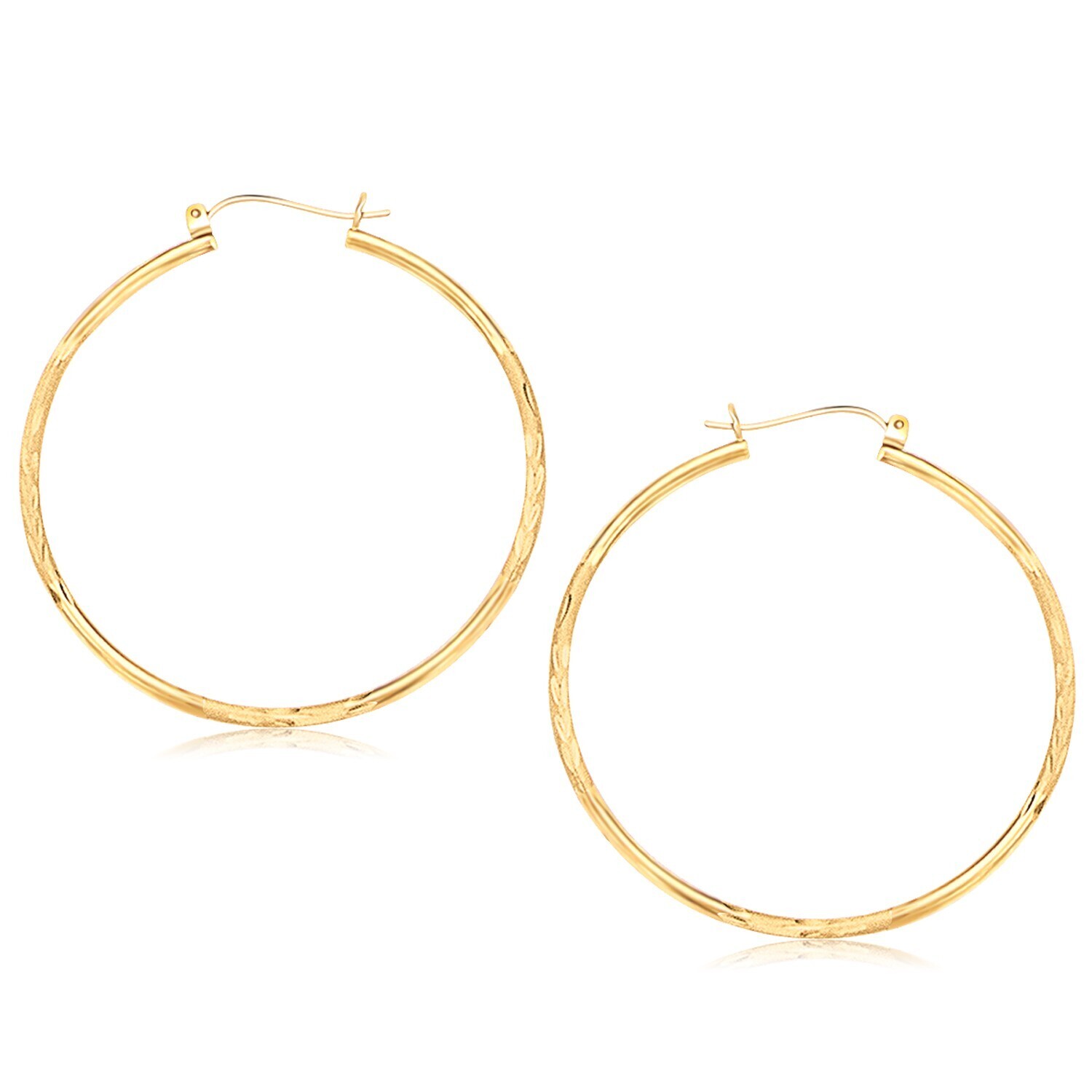 14k Yellow Gold Fancy Diamond Cut Extra Large Hoop Earrings (45mm Diameter)