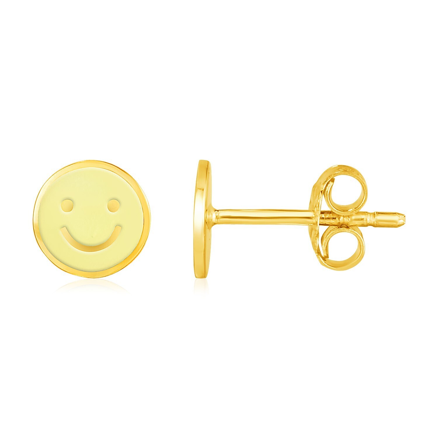 14k Yellow Gold and Enamel Yellow Smiley Face Stud Earrings