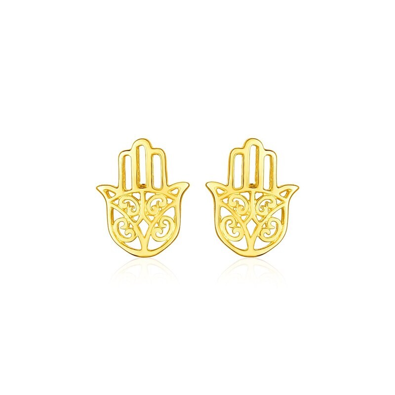 14k Yellow Gold Polished Hand of Hamsa Post Earrings