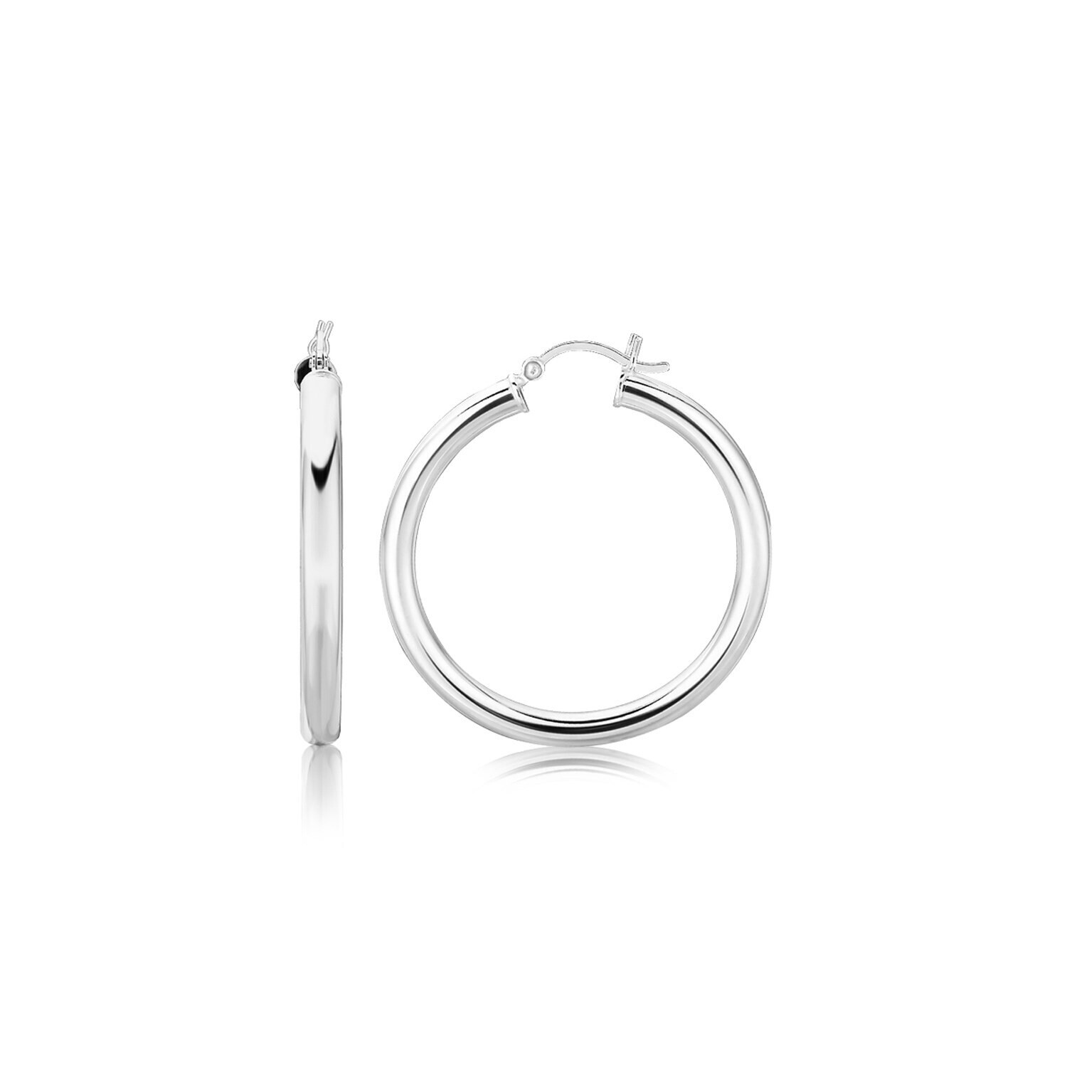 Sterling Silver Thick Rhodium Plated Polished Hoop Style Earrings (35mm)