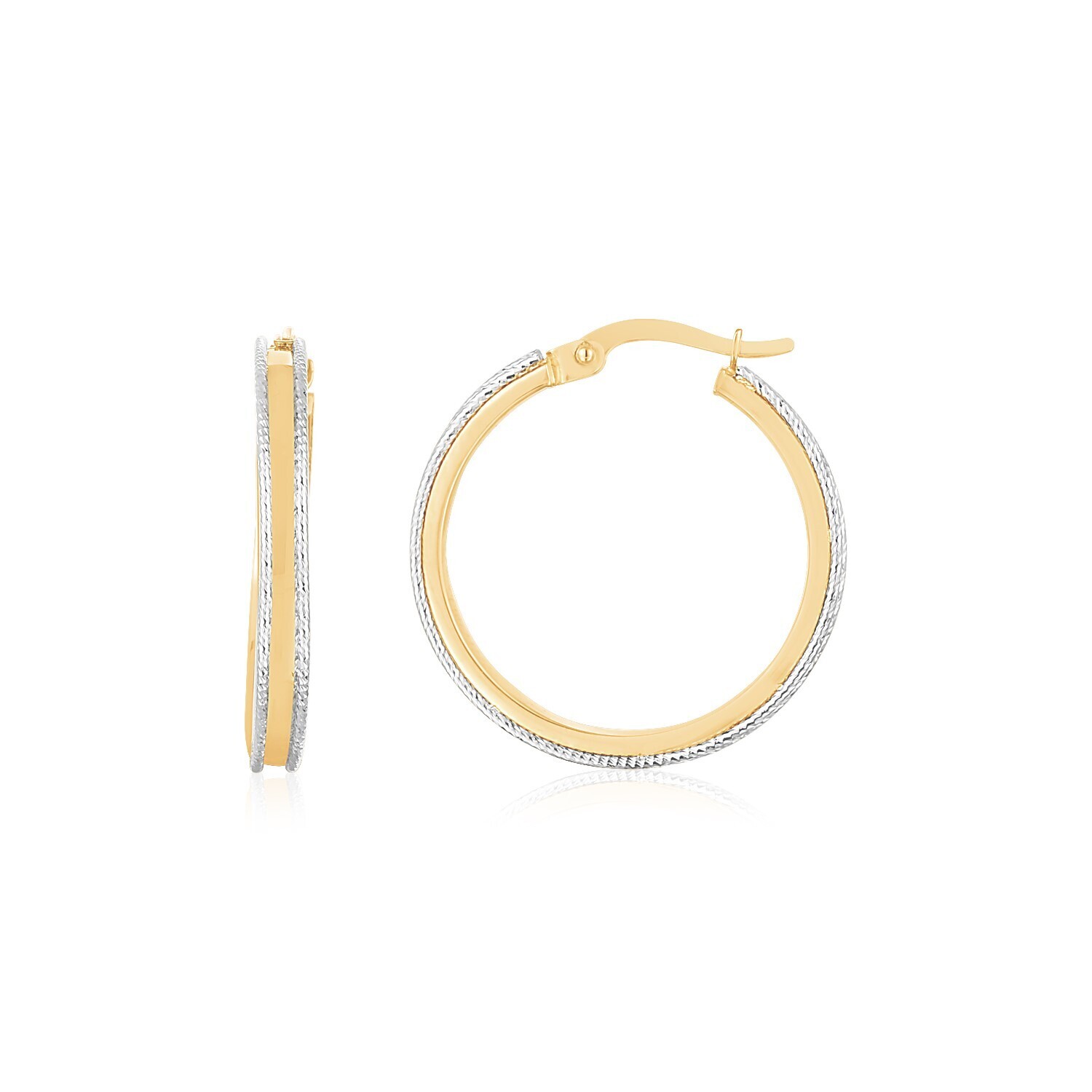 14K Two Tone Gold Diamond Cut Round Hoop Earrings