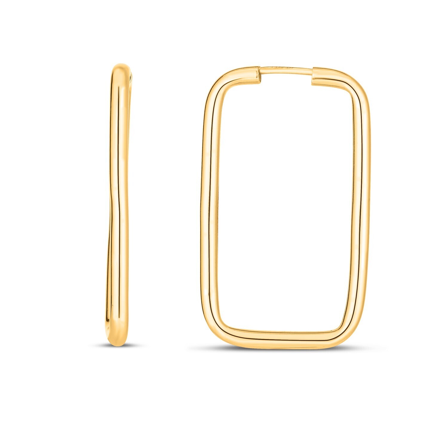 14k Yellow Gold Endless Rectangle Hoops