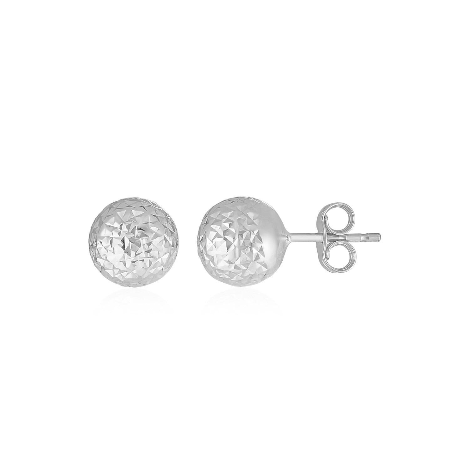 14k White Gold Ball Earrings with Crystal Cut Texture