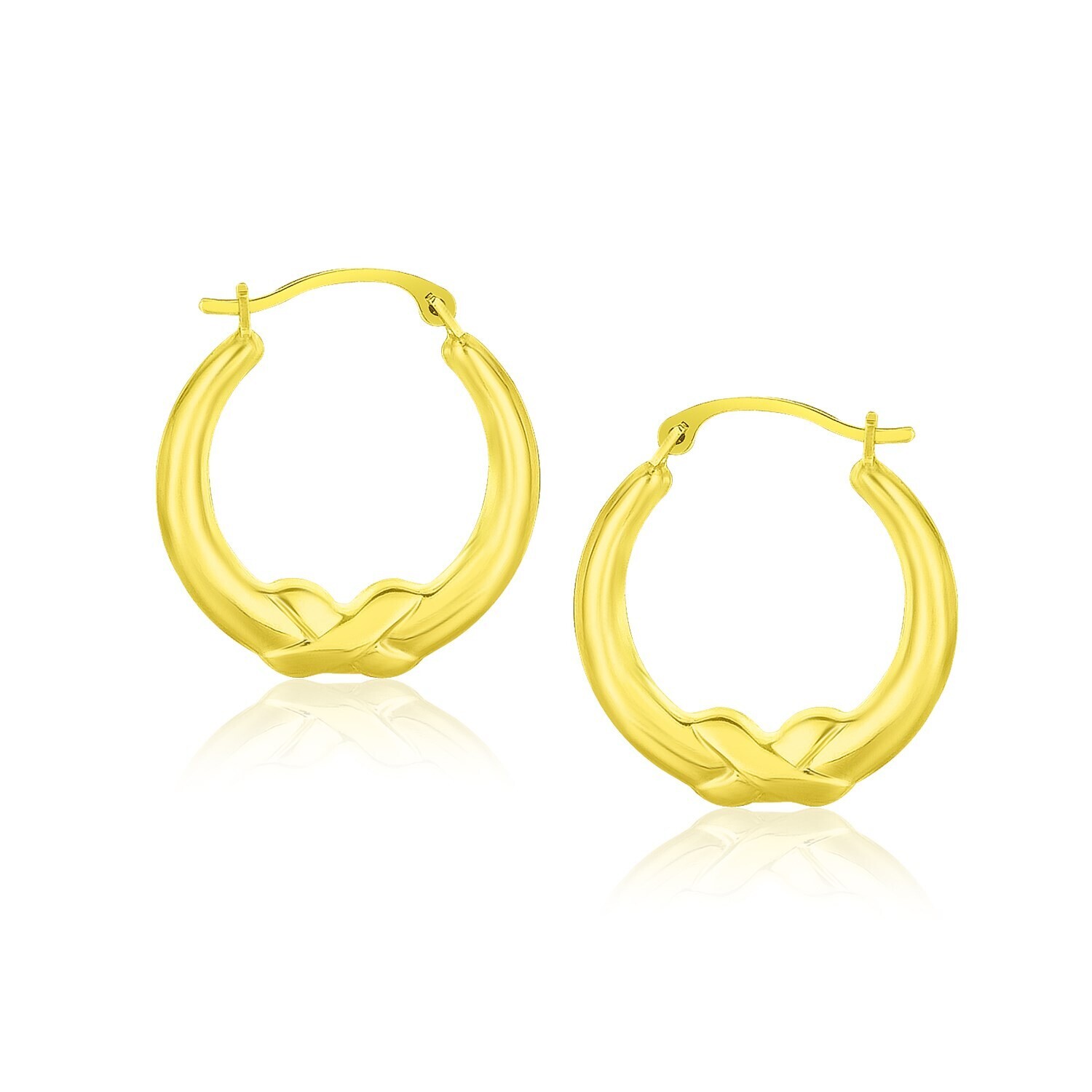10k Yellow Gold X Motif Round Shape Hoop Earrings